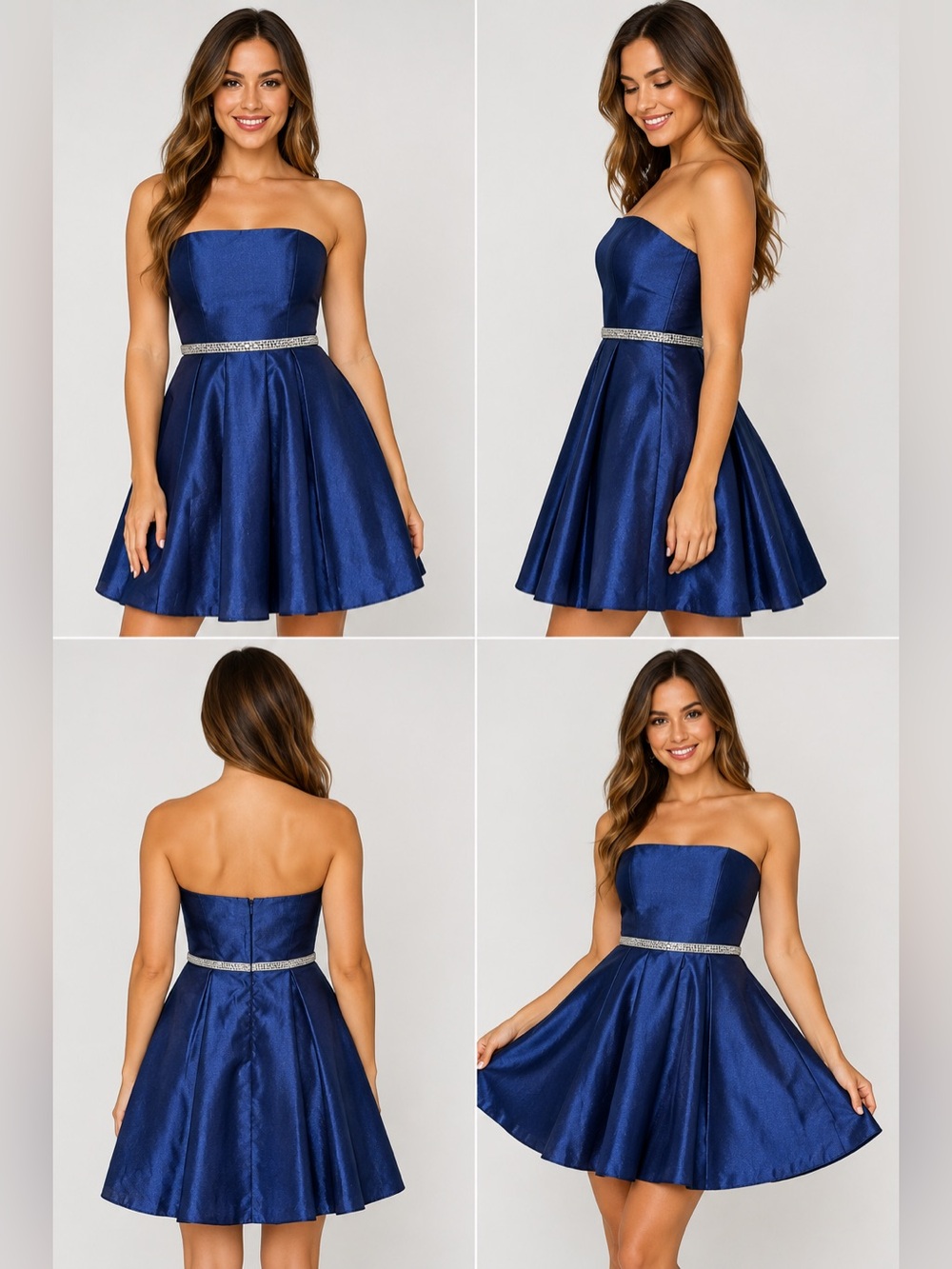 NWT Narianna Navy Strapless Rhinestone Waist Fit & Flare Dress M